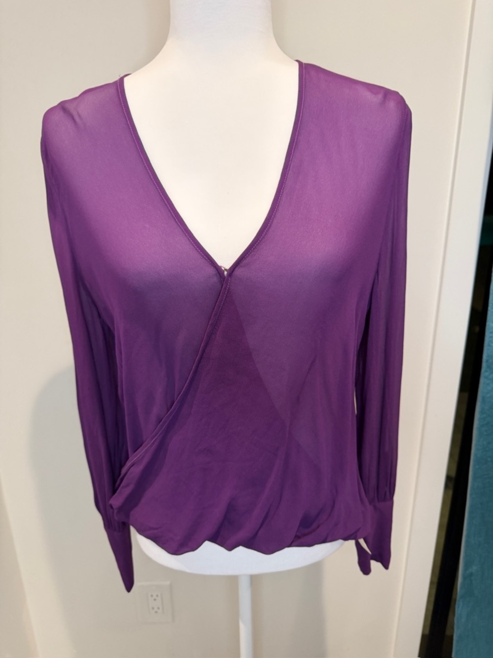 Purple V-Neck Wrap Long-Sleeve Top